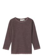 Nmfwang Wool Needle Ls Top Solid Noos Tops T-shirts Long-sleeved T-Skjorte Brown Name It