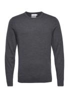 Superior Wool Crew Neck Sweater Tops Knitwear Round Necks Grey Calvin Klein