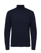 Slhryan Structure Roll Neck Tops Knitwear Turtlenecks Navy Selected Homme