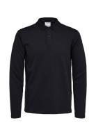 Slhslim-Toulouse Ls Polo Noos Tops Knitwear Long Sleeve Knitted Polos Black Selected Homme