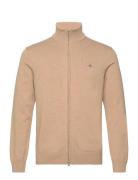 Casual Cotton Zip Cardigan Tops Knitwear Full Zip Jumpers Beige GANT