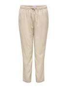 Carcaro Mw Linen Bl Pull-Up Pant Tlr Bottoms Trousers Linen Trousers Beige ONLY Carmakoma