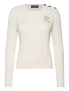 Button-Trim Cable-Knit Cotton Sweater Designers Knitwear Jumpers Cream Lauren Ralph Lauren