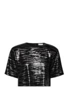 2Nd Edition Dayo - Animal Glam Tops Crop Tops Short-sleeved Crop Tops Black 2NDDAY