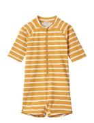 Max Stripe Shortsleeve Swim Jumpsuit Swimwear Uv Clothing Uv Suits Yellow Liewood