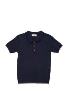 Rib Knitted Polo Tops T-shirts Polo Shirts Short-sleeved Polo Shirts Navy Copenhagen Colors