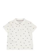 Printed Cotton Polo Shirt Tops T-shirts Polo Shirts Short-sleeved Polo Shirts White Mango