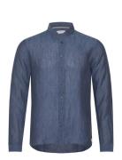 Standup Linen Slim Shirt Tops Shirts Linen Shirts Blue Michael Kors