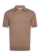 Duchie Designers Knitwear Short Sleeve Knitted Polos Beige Reiss