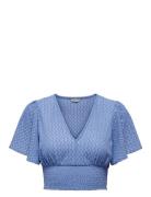 Onlhannah S/S Smock Top Jrs Noos Tops Crop Tops Short-sleeved Crop Tops Blue ONLY