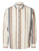 Slhrelax-Linen Wide Stripe Shirt Ls Tops Shirts Casual Beige Selected Homme