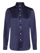 30Mm Silk Charmeuse-Lsl-Bfs Tops Shirts Long-sleeved Navy Polo Ralph Lauren