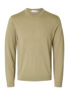 Slhtray Ls Knit Merino Crew Neck Noos Tops Knitwear Long Sleeve Knitted Polos Green Selected Homme