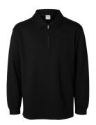 Slhrelax-Emanuel Soft Polo Zip Sweat Ex Tops Polos Long-sleeved Black Selected Homme