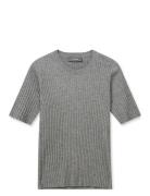 Mmrelena Rib Ss Crew Neck Knit Tops T-shirts & Tops Short-sleeved Grey MOS MOSH