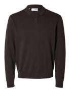 Slhreg-Kris Knit Ls Polo Tops Knitwear Long Sleeve Knitted Polos Black Selected Homme