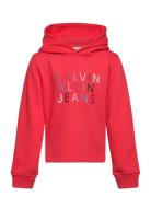 Colour Logo Fleece Hoodie Tops Sweatshirts & Hoodies Hoodies Red Calvin Klein