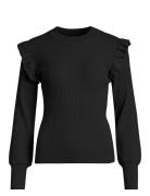 Vineira O-Neck L/S Rib Knit Top - Noos Tops Knitwear Jumpers Black Vila