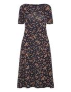 Floral Stretch Cotton Midi Dress Knælang Kjole Navy Lauren Ralph Lauren