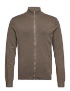 Ecovero L/S Zip Cardigan Tops Knitwear Full Zip Jumpers Brown Lindbergh