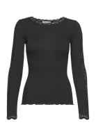 Organic T-Shirt W/ Lace1 Tops T-shirts & Tops Long-sleeved Black Rosemunde