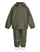 Pu Rain No Susp. Recycled Outerwear Rainwear Rainwear Sets Khaki Green Mikk-line