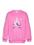 Sweatshirt Unicorn Face Tops Sweatshirts & Hoodies Sweatshirts Pink Lindex