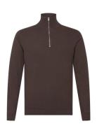 100% Recycle Knit Half Zip Tops Knitwear Half Zip Jumpers Brown Lindbergh