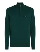 Essential Cotton Zip Mock Tops Knitwear Half Zip Jumpers Green Tommy Hilfiger