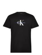 Distressed Monologo Tee Tops T-Kortærmet Skjorte Black Calvin Klein Jeans