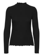 Rib T-Shirt With Frill Tops T-shirts & Tops Long-sleeved Black Tom Tailor