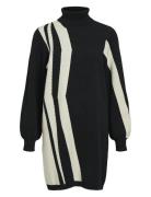 Objray L/S Knit Rollneck Dress Aop Noos Dresses Knitted Dresses Black Object