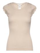 Short Sleeve Top W/ Lace Tops T-shirts & Tops Short-sleeved Beige Rosemunde