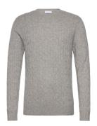 Man O-Neck Cable Sweater Designers Knitwear Round Necks Grey Davida Cashmere