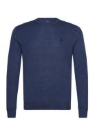 Slim Fit Washable Wool Crewneck Sweater Tops Knitwear Round Necks Blue Polo Ralph Lauren