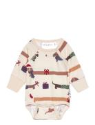 Bamboo Body L.s Santa Dogs 65 74/80 Bodies Short-sleeved Cream Geggamoja