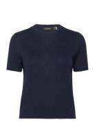 Monogram Jacquard Short-Sleeve Sweater Tops Knitwear Jumpers Navy Lauren Ralph Lauren