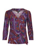 Paisley Stretch Jersey Top Tops Blouses Long-sleeved Purple Lauren Ralph Lauren