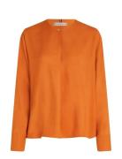 Fluid Viscose V-Neck Rlxd Blouse Tops Blouses Long-sleeved Orange Tommy Hilfiger