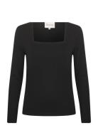 Viggamw Square Neck Blouse Tops T-shirts & Tops Long-sleeved Black My Essential Wardrobe