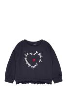 Embroidered Printed Hoodie Tops Sweatshirts & Hoodies Sweatshirts Navy Mango