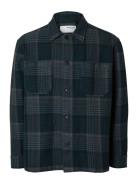 Slhboxy-Houndstooth Big Check Overshirt Tops Overshirts Navy Selected Homme