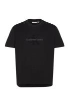 Chenille Monologo Tee Tops T-Kortærmet Skjorte Black Calvin Klein Jeans