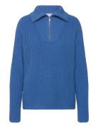 Slfbloomie Ls Knit Half Zip Noos Tops Knitwear Jumpers Blue Selected Femme