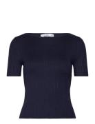 Short-Sleeved Fine-Knit T-Shirt Tops T-shirts & Tops Short-sleeved Navy Mango