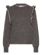 Slfalva Frills Ls Knit O-Neck Tops Knitwear Jumpers Grey Selected Femme