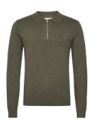 Ecovero L/S Zip Polo Tops Knitwear Long Sleeve Knitted Polos Khaki Green Lindbergh