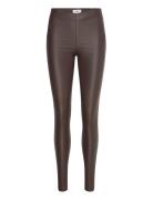 Objbelle Mw Coated Leggings Noos Bottoms Trousers Leather Leggings-Bukser Brown Object