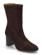 Rounded Wide 3/4 Shoes Boots Ankle Boots Ankle Boots With Heel Brown Apair