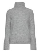 Slfsia Ras Ls Knit High Neck Tops Knitwear Turtleneck Grey Selected Femme